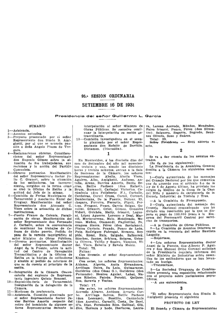 DIARIO DE SESIONES DE LA CAMARA DE REPRESENTANTES del 16/09/1931